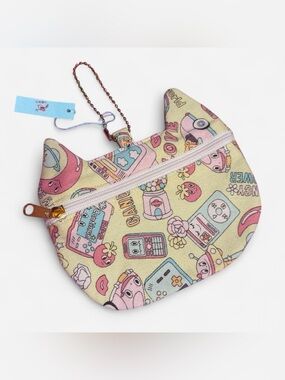 Japan Tokyo Market Cat Shaped Coin Pouch Light Yellow Retro Cotton Zipper Kawaii